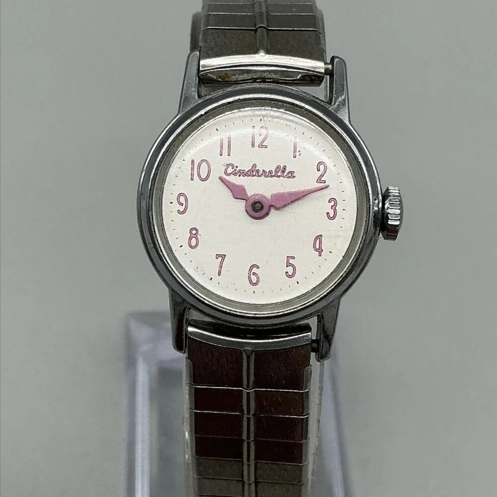 Vintage Timex Cinderella Girls Watch 24mm White Dial Pink Manual Wind Bracelet